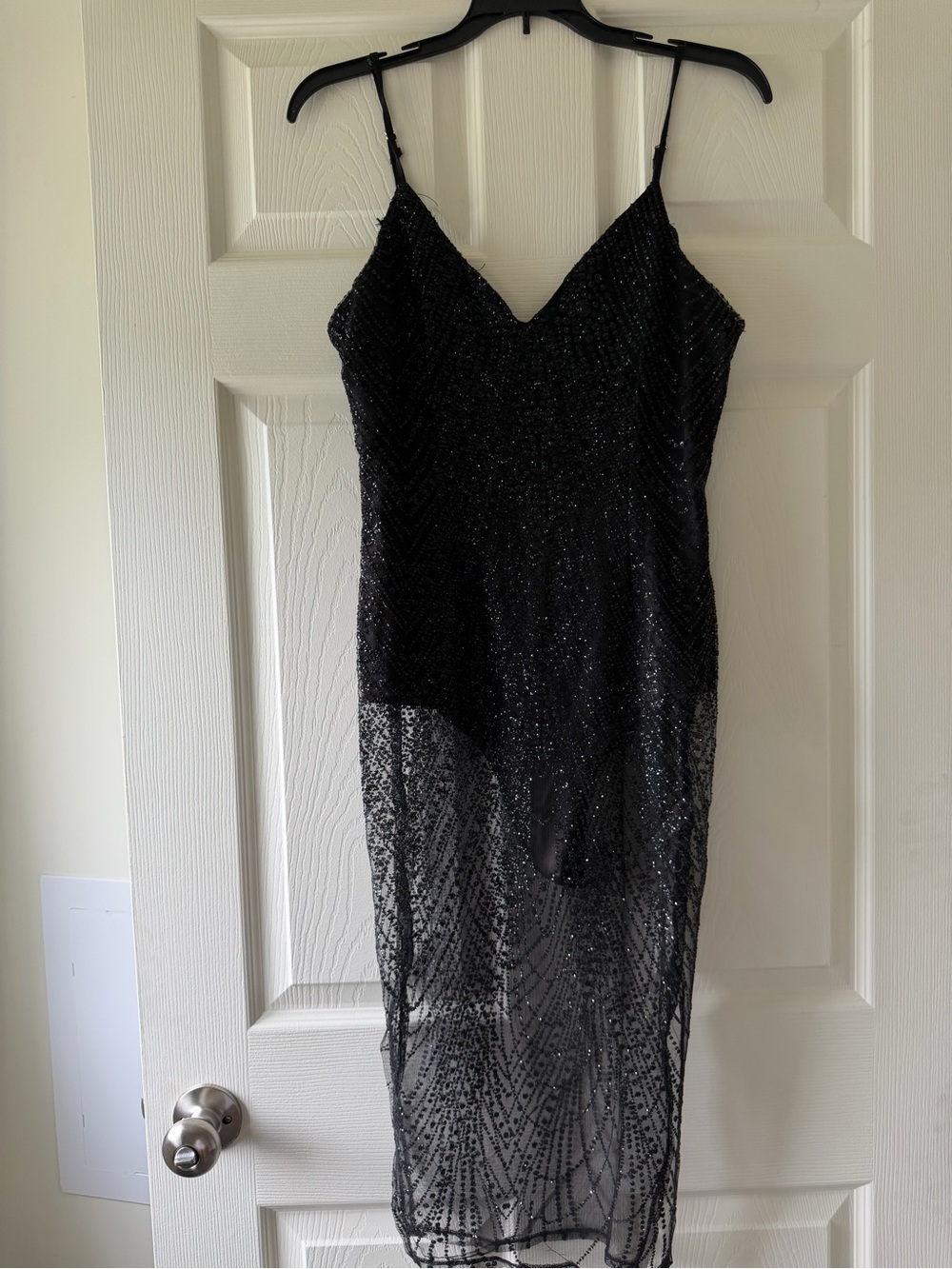 Black Beaded Sheer Midi Dress - Women